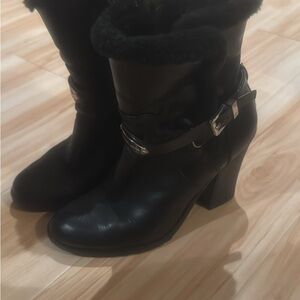 Black Leather Heeled Boots
